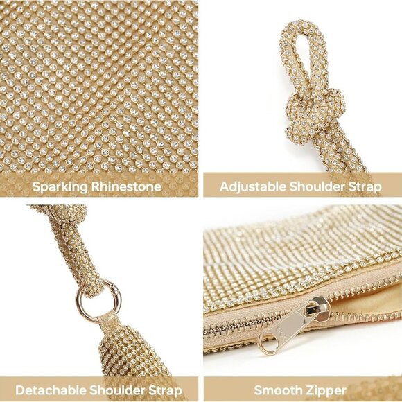 Glamorous Mini Rhinestone Handbag: Sparkly Gold Clutch for Events & Nights Out - Picture 7 of 7